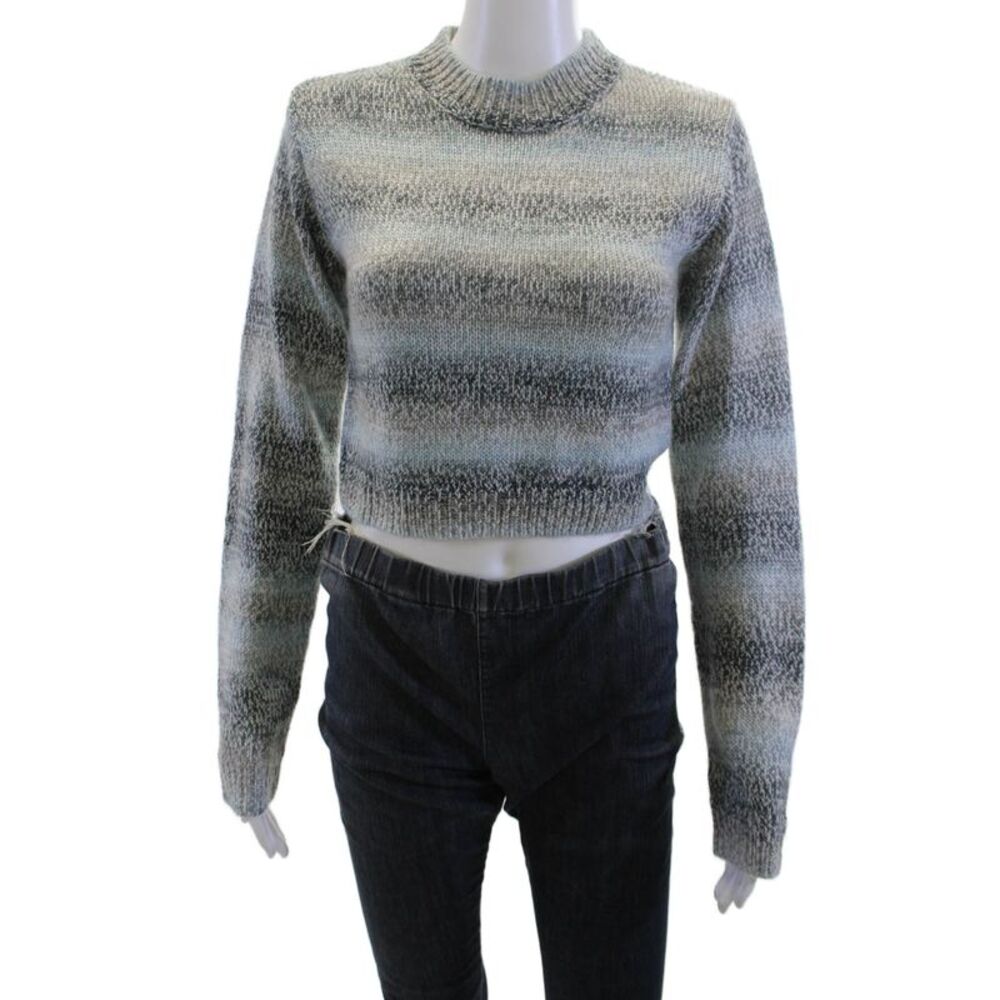 NIA Unisex Gray Striped Crew Neck Long Sleeve Pullover Size M